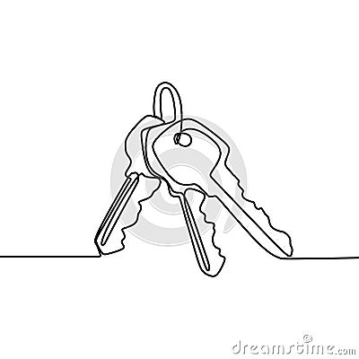 Continuous line drawing of keys sign object minimalism design on white background Vector Illustration