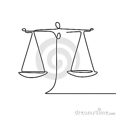 Continuous line drawing of law symbol of weight balance Vector Illustration