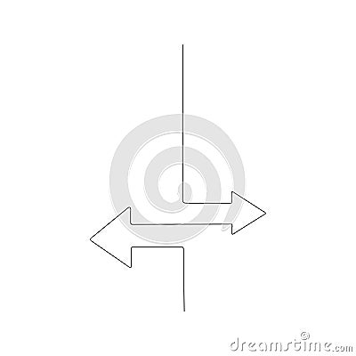 continuous line drawing of left righ arrows. isolated sketch drawing of left righ arrows line concept. outline thin stroke vector Vector Illustration