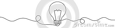 Continuous line drawing of light bulb. Single line electric lamp icon. Vector Illustration