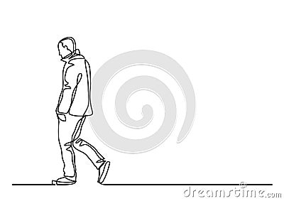 Continuous line drawing of lonely walking man Vector Illustration