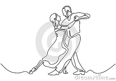 continuous line drawing of loving couple having fun and dancing vector minimalism Vector Illustration