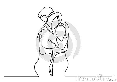 Continuous line drawing of loving couple Cartoon Illustration