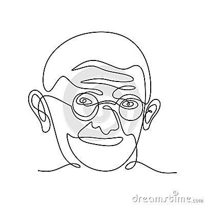 Continuous line drawing of Mahatma Gandhi. The leader of the Indian independence movement in British-ruled India. A man who Vector Illustration