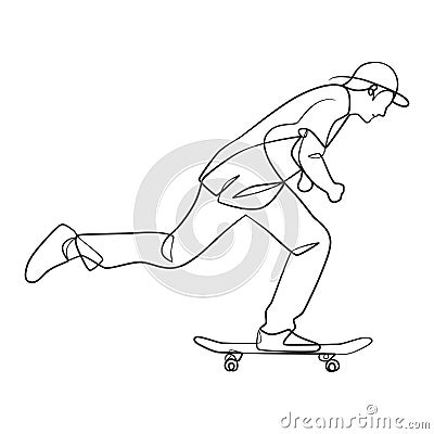 Continuous line drawing of man playing skateboard Vector Illustration