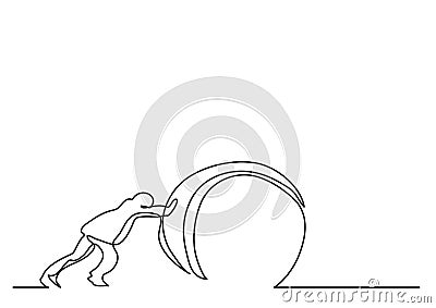Continuous line drawing of man pushing weight Vector Illustration