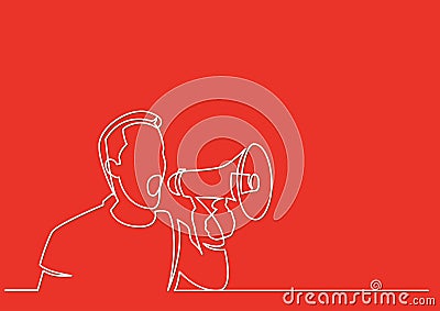 Continuous line drawing of man screaming on megaphone Vector Illustration