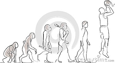 Continuous Line Drawing- Men Evolution to Basketball shooting three poin Vector Illustration