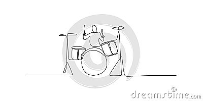 continuous line drawing of men playing musical drum instruments Vector Illustration