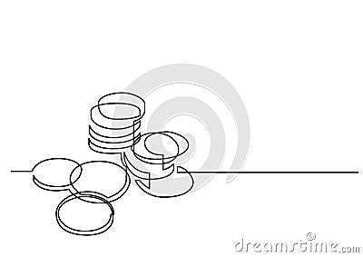 Continuous line drawing of money coins Vector Illustration