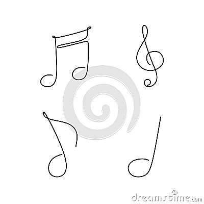 continuous line drawing of note music symbol set collection Vector Illustration