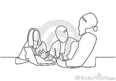 continuous line drawing of office workers at business meeting. Group of people collaborate and discuss a strategy Vector Illustration