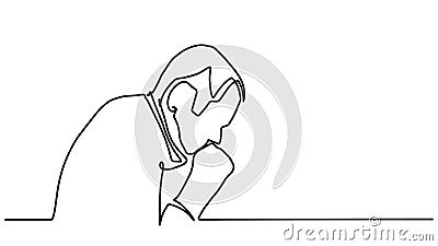 Continuous line drawing of old man suffer cough and holding cest. Sick old man coughing. Vector illustration. Covid-19 Vector Illustration
