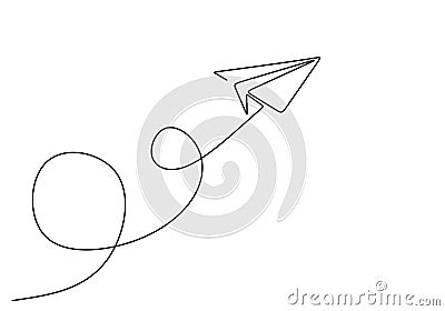 Continuous line drawing of paper airplane. Concept of plane flying symbol of creativity and freedom Vector Illustration