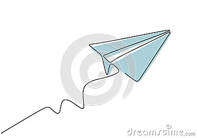 Continuous line drawing of paper airplane. Craft plane business metaphor hand drawn sketch minimalism and simplicity style Vector Illustration
