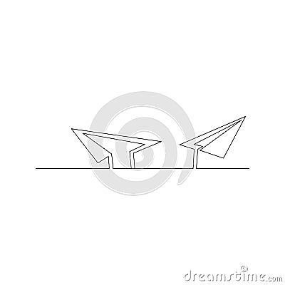 continuous line drawing of paper airplanes. isolated sketch drawing of paper airplanes line concept. outline thin stroke vector Vector Illustration