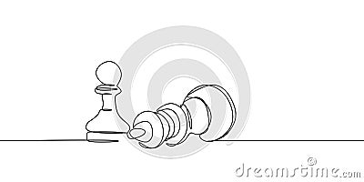 continuous line drawing of a pawn bearing down a queen on board tournament vector illustration Vector Illustration