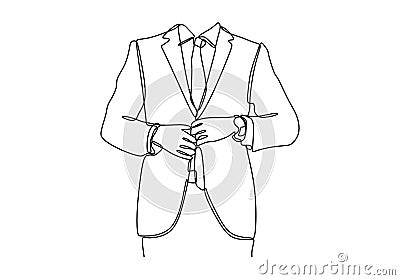 Continuous line drawing of People, business,fashion and clothing concept - close up of man in shirt dressing up and adjusting tie Vector Illustration