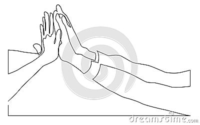 Continuous line drawing of people team hands giving high five Vector Illustration