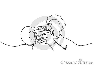 Continuous line drawing of person playing cornet. A brass instrument similar to the trumpet vector illustration jazz theme Vector Illustration