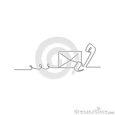 continuous line drawing of phone and mail. isolated sketch drawing of phone and mail line concept. outline thin stroke vector Vector Illustration