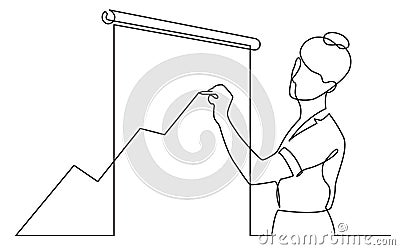 Continuous line drawing of presenter drawing increasing diagram Stock Photo