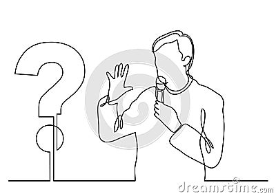 Continuous line drawing of presenter speaking about a question Vector Illustration