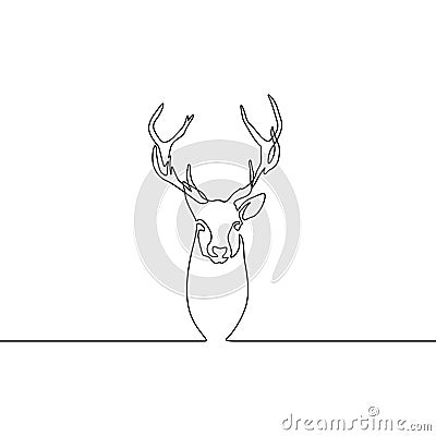 Continuous line drawing Reindeer isolated on white background. Vector illustration. Vector Illustration