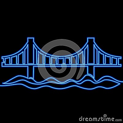 Continuous line drawing road bridge icon neon concept Vector Illustration