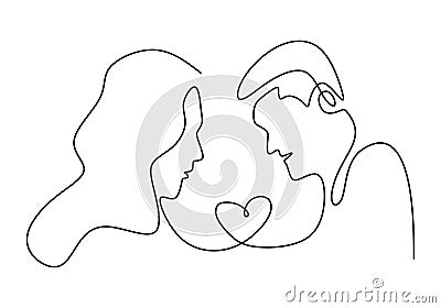 Continuous line drawing. Romantic couple. Lovers theme concept design. One hand drawn minimalism. Metaphor of love vector Vector Illustration