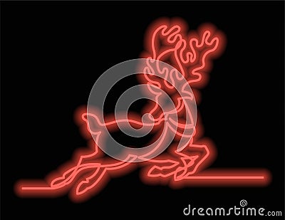 Continuous line drawing of Rudolph the rednosed reindeer with neon vector effect Vector Illustration