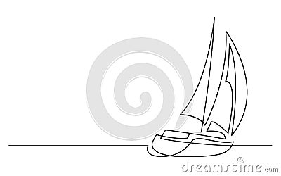 Continuous line drawing of sailing boat Cartoon Illustration