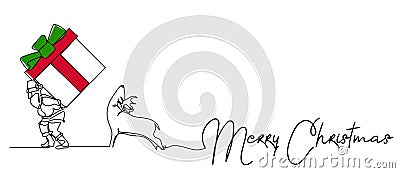 Continuous line drawing of Santa Claus sitting on a sleigh with reindeer. vector illustration simple.Merry Christmas Vector Illustration