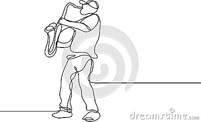 Continuous line drawing of saxophone player Vector Illustration