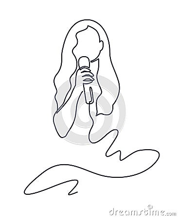 Continuous Line Drawing of sing woman in karaoke Vector wired microphone icon thin line for web and mobile, modern Vector Illustration