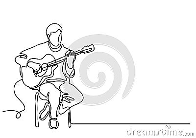 Continuous line drawing of sitting guitarist playing guitar Vector Illustration