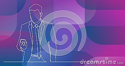 Continuous line drawing of standing businessman checking mobile phone Vector Illustration
