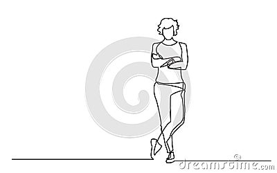 Continuous line drawing of standing confident woman with crossed arms Vector Illustration