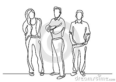 Continuous line drawing of standing team members Vector Illustration