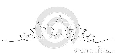 Continuous line drawing of stars. One line drawing background. Five stars outline drawing Vector Illustration