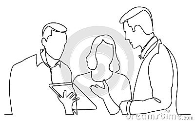 Continuous line drawing of team discussing work task Vector Illustration