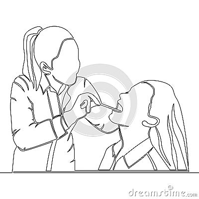 Continuous line drawing Teeth dentistry checkup doctor examines the throat icon vector illustration concept Vector Illustration