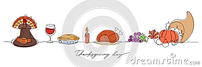 continuous line drawing of thanksgiving celebration table vector illustration Vector Illustration