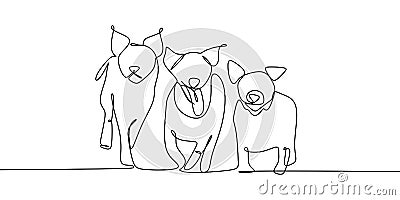 Continuous line drawing of three dogs simple minimalism style vector illustration Vector Illustration