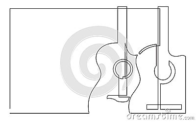 Continuous line drawing of two classical acoustic guitars Vector Illustration