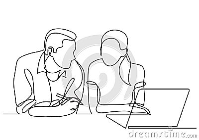 Continuous line drawing of two coworkers talking Vector Illustration