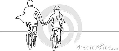 Continuous line drawing of two cyclists Vector Illustration