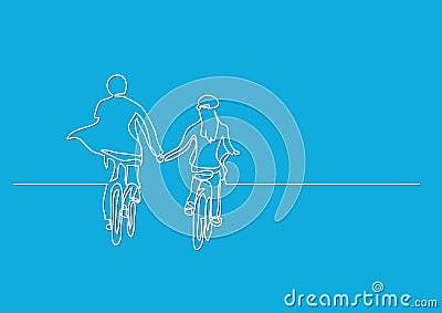 Continuous line drawing of two cyclists Vector Illustration