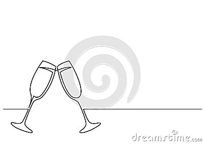 Continuous line drawing of two glasses of wine Vector Illustration