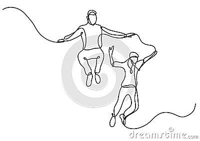 Continuous line drawing of two happy teenagers jumping Vector Illustration